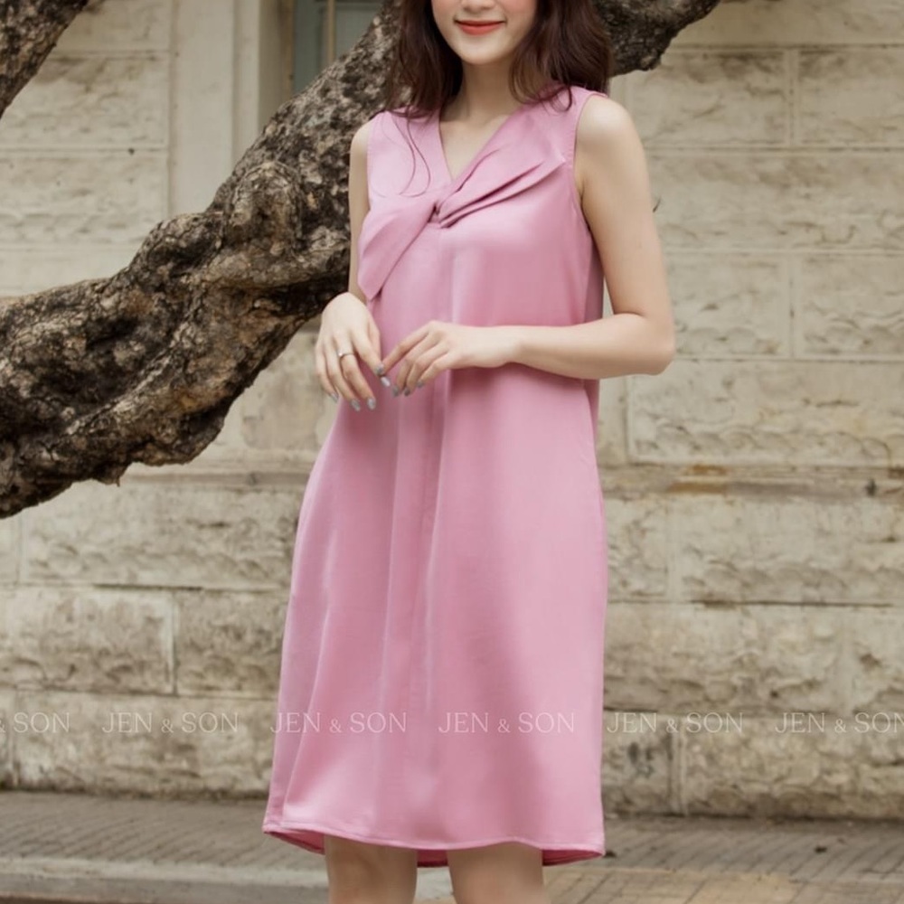 NWT Jen & Son Pink Silk Bow Dress size S